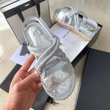 Designer Women Sandals High Quality Womens Slides Crystal Calf leather Casual shoes quilted Platform Summer Beach Slipper 35-40 With box and Shopping bag