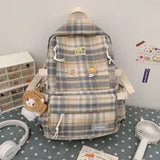 Japanese Plaid Backpack Korean Large capacity Students schoolbag Campus Stripe Style Fashionable girl Travel bag Waterproof 220323