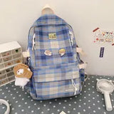 Japanese Plaid Backpack Korean Large capacity Students schoolbag Campus Stripe Style Fashionable girl Travel bag Waterproof 220323