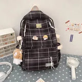 Japanese Plaid Backpack Korean Large capacity Students schoolbag Campus Stripe Style Fashionable girl Travel bag Waterproof 220323