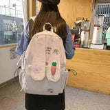 New Kawaii Long Rabbit Ear Backpack Bag Girl Female Cartoon Anmie Bunny Ear Bagpack Women Teen Schoolbag College Bookbag Mochila Y1105