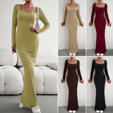 Woloong Sensual Breeze V-Neck Long Sleeve Knit Dress