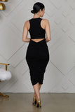 Woloong Sleek Monochrome Backless Bodycon Dress