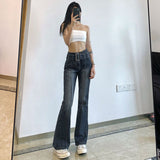 Woloong Vintage black low rise striped flare denim pants mall goth indie aesthetic pockets patchwork jeans women y2k wide leg trousers