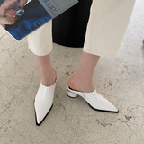 woloong Fashion Women Sandals Slippers Roman Style Slides Party Pumps Thick Square Heeled Black/White Mules Shoes Pointed Toe Slides 9.5