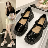 woloong Retro Mary Janes Leather Pumps Med Heel Square Toe Buckle Sandals Summer Autumn Fashion Women Shoes Heels 4 cm