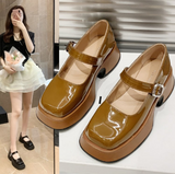 woloong Retro Mary Janes Leather Pumps Med Heel Square Toe Buckle Sandals Summer Autumn Fashion Women Shoes Heels 4 cm