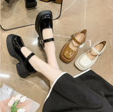 woloong Retro Mary Janes Leather Pumps Med Heel Square Toe Buckle Sandals Summer Autumn Fashion Women Shoes Heels 4 cm