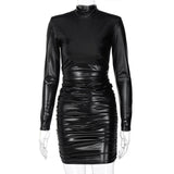 Woloong Chic and Sexy Ruched Long Sleeve Bodycon Dress