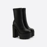 Women Waterproof Platform Side Zipper Thick Heel Boots