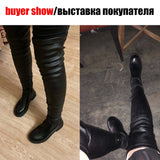 woloong Brand Design Skidproof Sole Cosy Chunky Heels Fashion Stylish Leisure Cool Add Fur Winter Over The Knee High Boots Shoes Women