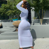 woloong  Long Sleeve Square Collar Ribbed Skinny Maxi Dress Summer Autumn Women Fashion Sexy Streetwear Lounghe Wear Y2K