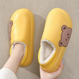 woloong  Winter Waterproof Cotton Outdoor Women Indoor Slides Soft Thick Slippers Couple Non-slip Warm Cartoon Plush Sandals