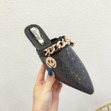 woloong Women Mules Luxury Flats Fashion Loafers Designer Shoes Summer Slippers Pointed Toe Slides Slip on Wedding Casual Ladies Sandals
