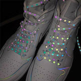 Woloong Aiertu  New Holographic Reflective Star Shoelaces Double-sided Reflective High-bright Luminous Flat Laces Sneakers ShoeLaces Strings