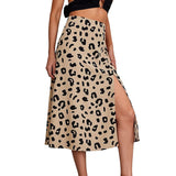 Casual Beach Split Midi Skirts Ladies Girls High Waist Leopard Printing A-line Skirts Women Fashion Summer Autumn Clothing