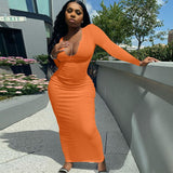 woloong  Long Sleeve Square Collar Ribbed Skinny Maxi Dress Summer Autumn Women Fashion Sexy Streetwear Lounghe Wear Y2K