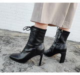 woloong Size 35-42 New Style Square Head Punk Women Ankle Boots Fashion Cross Strap Winter Autumn Zipper High Heels Shoes