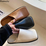 woloong Spring Women Mules Shoes Fashion Brand Square Toe Flat Ladies Slipper Slip On Luxury Slides Party Womens's Shoes