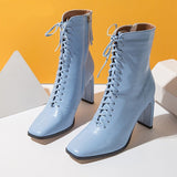 woloong Size 35-42 New Style Square Head Punk Women Ankle Boots Fashion Cross Strap Winter Autumn Zipper High Heels Shoes