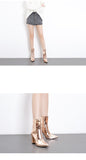 Fashion Gold Silver Patent Leather Women Ankle Boots Pointed Toe Square High Heels Shoes Chelsea Botas De Mujer