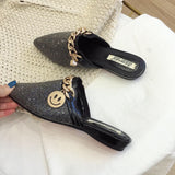 woloong Women Mules Luxury Flats Fashion Loafers Designer Shoes Summer Slippers Pointed Toe Slides Slip on Wedding Casual Ladies Sandals
