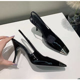 woloong Star style Patent Leather Women Pumps Fashion Metal square toe High Heels Office Lady Shoes Spring Summer Slingback Female shoes