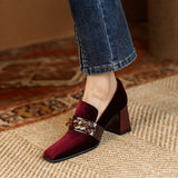 woloong Spring Autumn New Retro Suede High Heels Shoes for Women Square Toe Square Heel Shoes for Women 7cm High Heels Womens Shoes