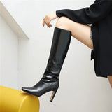 Winter Knee High Boots Women High Heel Long Knight Boots Shoes Square Toe Fashion Sexy Chelsea Boots For Women Large Size 48