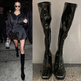 woloong Fashion New Fashion Women Boots Metal Square Toe Over the Knee Women Boots High Heel Boots Autumn Winter Warm Women Boots