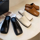 woloong Spring Women Mules Shoes Fashion Brand Square Toe Flat Ladies Slipper Slip On Luxury Slides Party Womens's Shoes