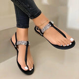 Summer Ladies Sandals Fashion Bling Rhinestone Flats Shoes for Women Sequined Cloth Open Toe Casual Flip Flops Plus Size