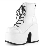 woloong Luxury Brand Design Female Chunky High Heels Ankle Boots Fashion Zip Lace-up High Platform Boots Women Street Punk Shoes Woman