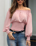 Woloong Hot Off Shoulder Autumn Chiffon Shirts Top Lady Women Long Sleeve Shirt Slim Casual Solid White Blouses