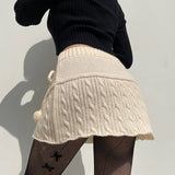 Woloong Knitted Low Waist Y2K Short Skirt Preppy Style Cute Girl Streetwear Aesthetic Fairycore Drawstring Womens Skirts