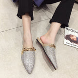 woloong Women Mules Luxury Flats Fashion Loafers Designer Shoes Summer Slippers Pointed Toe Slides Slip on Wedding Casual Ladies Sandals