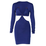 woloong Autumn Winter Women Hollow Out Patchwork Long Sleeve Midi Dress Revealing Neck Bodycon Sexy Casual Streetwear Y2K