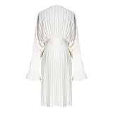 Woloong Aiertu Vintage Pleated Dress Women Flare Long Sleeve V Neck Dresses Female Fashion Clothes Spring Summer New