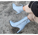 woloong Size 35-42 New Style Square Head Punk Women Ankle Boots Fashion Cross Strap Winter Autumn Zipper High Heels Shoes