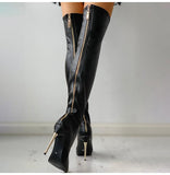 woloong  Women Over The Knee Boots Female Zip Sexy Black Long Boots Woman Thin Heel Ladies Pointed Toe Party Boots Women's Autumn Shoes