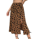 Casual Beach Split Midi Skirts Ladies Girls High Waist Leopard Printing A-line Skirts Women Fashion Summer Autumn Clothing