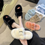 Winter Fashion Soft Warm Comfort Flat Fur Slipper Brand Designer Slip On Loafers Mules Flip Flops Casual Ytmtloy Indoor