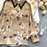 Autumn Puff Sleeve Shirts Blouse Women Floral Long Sleeve Lapel Buttons Vintage Shirts Elegant Blouses Tops Female GD631