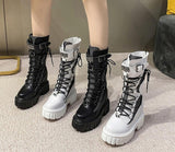 woloong Big Size 35-43 Brand Design Ladies High Platform Boots Fashion Rivet Goth High Heels Boots Women Cosplay Wedges Punk Shoes Woman