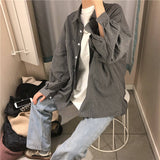 Blouse Women Shirts Turn-down Collar Long Sleeve Plaid Outwear Pocket White Korean Style Students Ulzzang Leisure All-match Chic