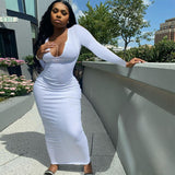 woloong  Long Sleeve Square Collar Ribbed Skinny Maxi Dress Summer Autumn Women Fashion Sexy Streetwear Lounghe Wear Y2K