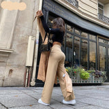 Woloong  High Waist Solid Zip Up Botton Wide Leg Pants Autumn Winter Women Fashion Streetwear Casual Trousers