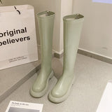 woloong Boots Flat Platform Boots-women Women's Rubber Shoes Rain Sexy Thigh High Heels High Sexy Luxury Designer Round Toe Booties