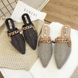 woloong Women Mules Luxury Flats Fashion Loafers Designer Shoes Summer Slippers Pointed Toe Slides Slip on Wedding Casual Ladies Sandals
