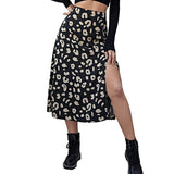 Casual Beach Split Midi Skirts Ladies Girls High Waist Leopard Printing A-line Skirts Women Fashion Summer Autumn Clothing